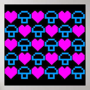 Poster Corey Tiger 80s Retro 8bit Mushroom Love
