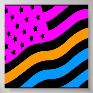 Poster Corey Tiger Drapeau Américain Rétro Néon USA année