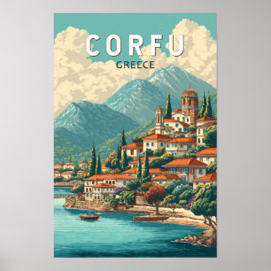 Poster Corfou Grèce Illustration Art de Voyage Vintage