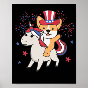 Poster Corgi Avec Unicorne Pour Le 4 Juillet