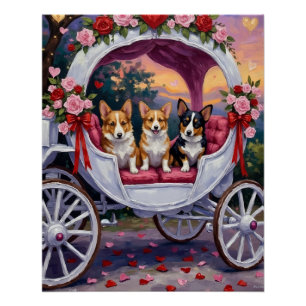 Poster Corgi Chien Saint-Valentin