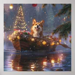 Poster Corgi Christmas Festive Voyage