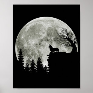 Poster Corgi debout Au Lune De Montagne Halloween