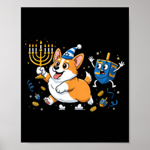 Poster Corgi Drôle Dreidel Menorah Hanukkah Enfants Femme