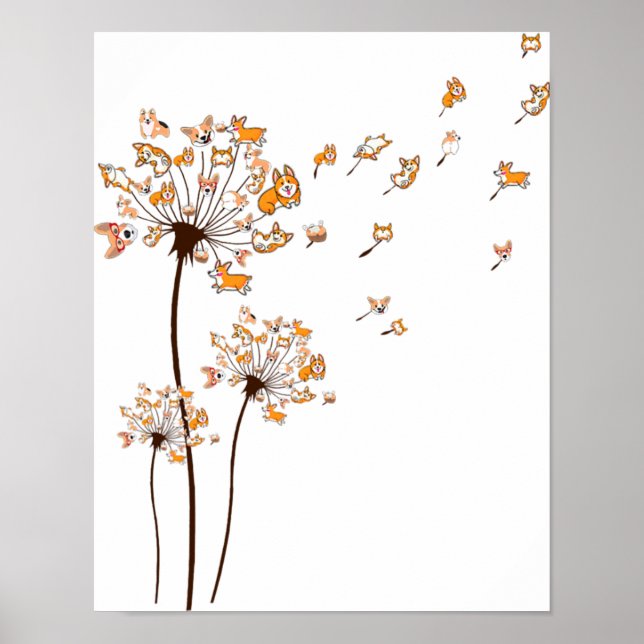 Poster Corgi Flower Fly Dandelion Chemise mignonne Amoure (Devant)