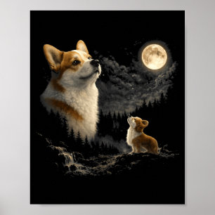 Poster Corgi hurlant à la lune vintage 90s drôle de chien