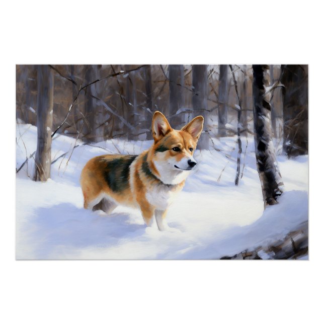 Poster Corgi laisse neiger Noël (Devant)