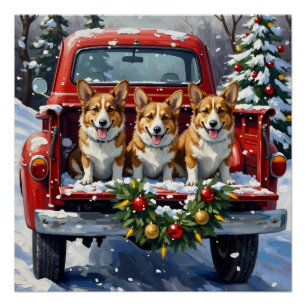 Poster Corgi Noël Camion Rouge Fêtes