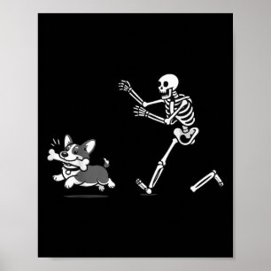 Poster Corgi qui chasse le squelette ambiance Halloween C