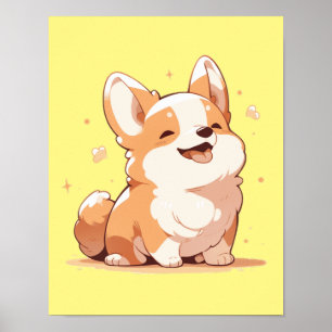 Poster Corgi souriant mignon -