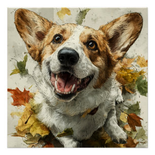 Poster Corgi Sourire Joie d'Automne