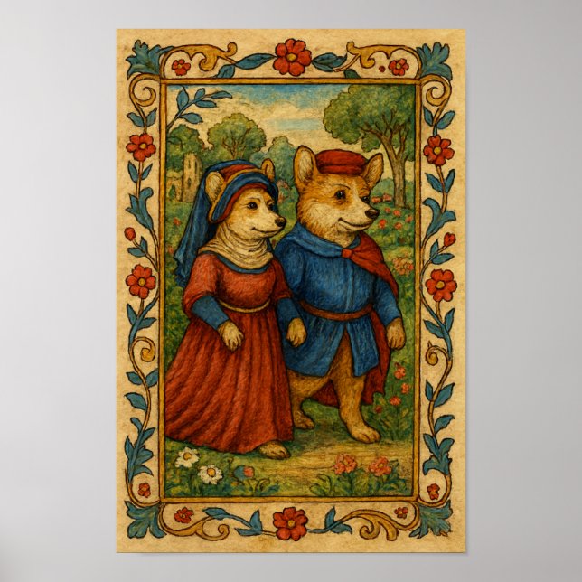 Poster Corgi's Out on a Stroll (Devant)