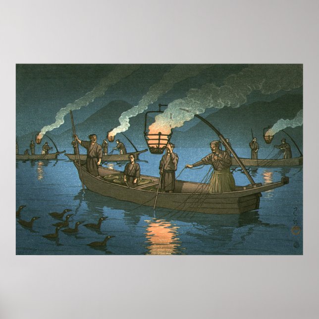 Poster Cormorant Fishing Kawase Hasui 1954 (Devant)