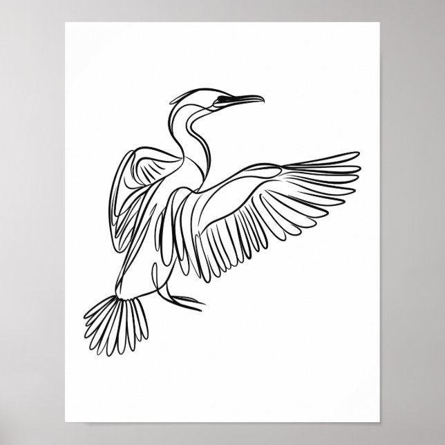 Poster Cormorant Line Art Irish Coastal Wildlife (Devant)