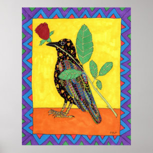 Poster Corneille d'Oaxacan avec Rose rouge