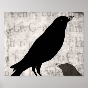 Poster Corneille d'oiseaux customisée par collage vintage