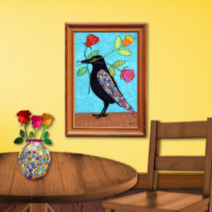Poster Corneille Millefiori avec Art folklorique Rose col