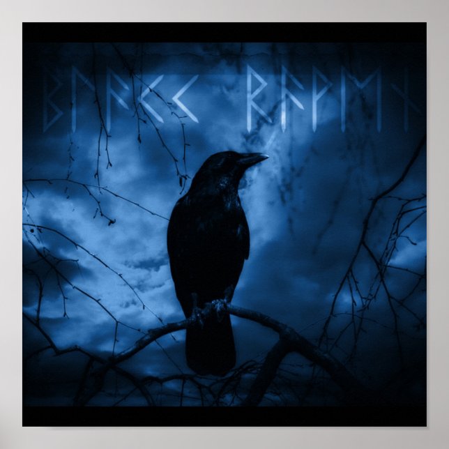 Poster Corneille noire avec runes style gothique foncé (Devant)