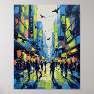Poster Corneilles et piétons Paysage Abstrait