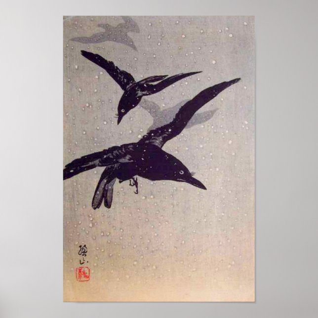 Poster Corneilles volant dans la neige (Devant)