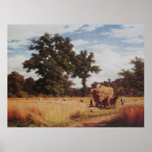 Poster Cornfield Avec Chênes   Peinture à l'huile paysagè