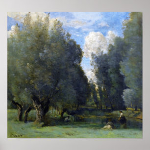 Poster Corot - Pêche sous les saules