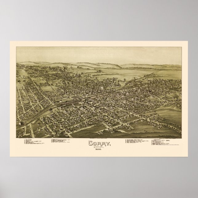Poster Corry, PA Carte panoramique - 1895 (Devant)