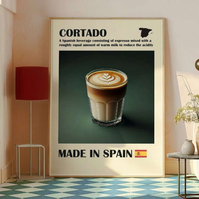 Poster Cortado Coffee Wall Art, Espagnol Espresso Boire (Cortado)