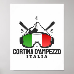 Poster Cortina D'ampezzo Italie Station de ski Rétro