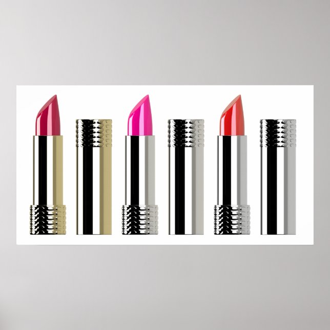 Poster Cosmétologie chrome rouge motif rose (Devant)