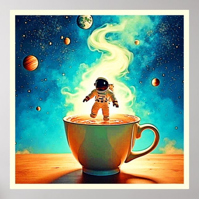 Poster Cosmic Brew: Astronaut's Coffee Dream (Devant)