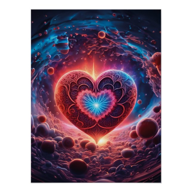 Poster Cosmic Love : Radiant Heart dans le cosmos (Devant)