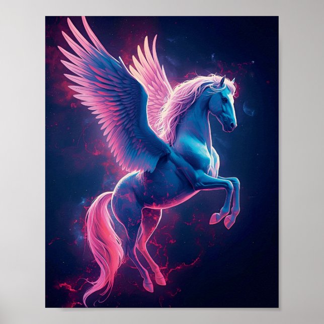 Poster Cosmic Pegasus Wall Art – Neon Blue (Devant)