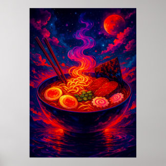 Poster Cosmic Ramen Bowl sous l'Imaginaire de la Lune Rou