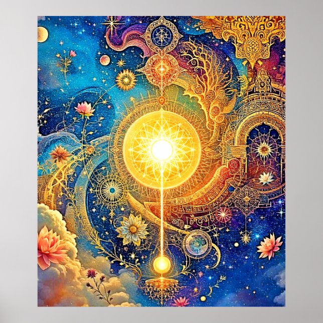 Poster Cosmic Sun Mandala Art (Devant)