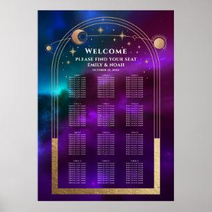 Poster Cosmic violet Turquoise or Sun Moon étoiles Mariag