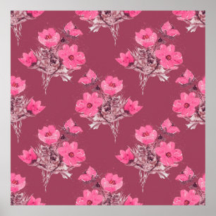 Poster Cosmos flowers seamless patternabstract, art, back