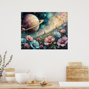 Poster Cosmos Futuriste Fleur et Espace