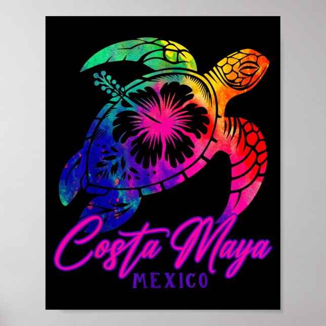 Poster Costa Maya Mexico Tie Dye Sea Turtle Hibiscus Beac (Devant)