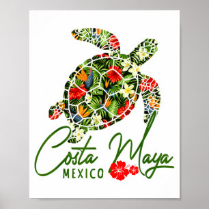 Poster Costa Maya Mexique Tortue de mer Hibiscus Tropical