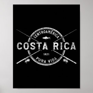 Poster Costa Rica Vintage Canne à pêche croisées