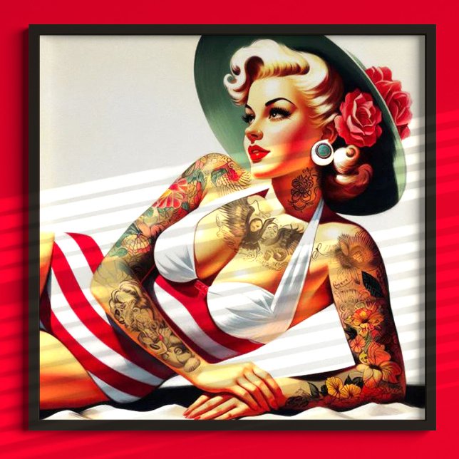 Poster Costume de bain tatoué rétro Pin-up (Créateur téléchargé)