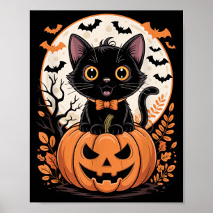 Poster Costume de chat noir citrouille Halloween automne