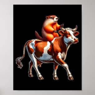 Poster Costume de famille de marmotte montant une vache p