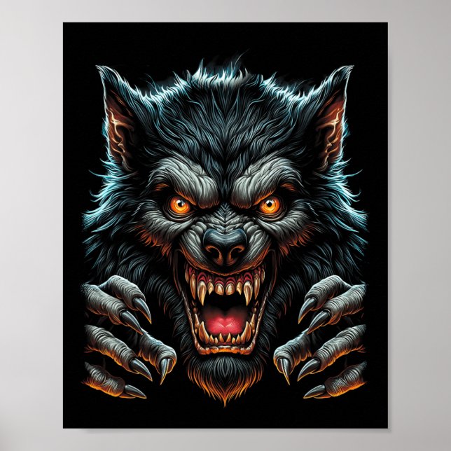 Poster Costume de fête d'Halloween Wolfman Werewolf en co (Devant)