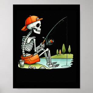 Poster Costume de pêche d'Halloween squelette drôle de pê