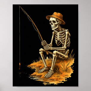Poster Costume de pêche drôle d'Halloween squelette homme