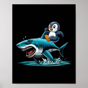 Poster Costume de requin Penguin équitation Sea Amoureux 