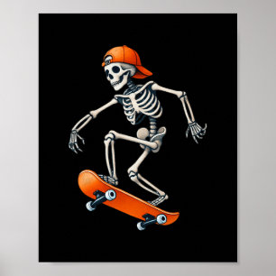 Poster Costume de squelette de skateboard Halloween drôle