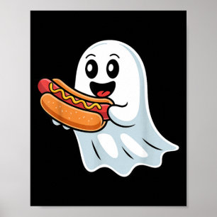 Poster Costume fantôme de Boo mangeant un hot dog Hallowe